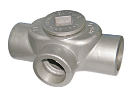 [*112401] CAJA DE PASO DE ALUMINIO TIPO CONDULET APE CON TAPA ROSCADA DE 3 VIAS DE 3/4" NPT