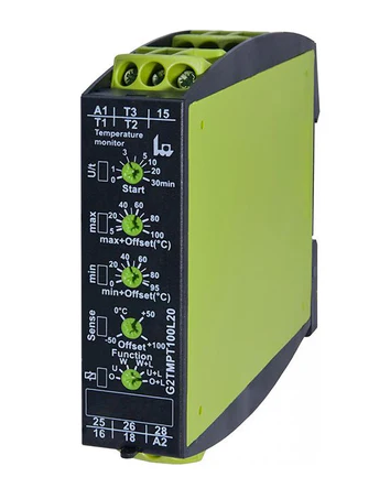 [G2TMPT100L2024240VAC] Monitor de tempertatura por PT100 de 2 y 3 hilos. Serie GAMMA. Deteccion de sub y sobre-tension y ventana con latch. Tensión de alimentación 24-240 VAC. Leds indicadores de alimentacion y salida. Salida relé 2 inversores(DPDT)   G2TMPT100L2024240VAC