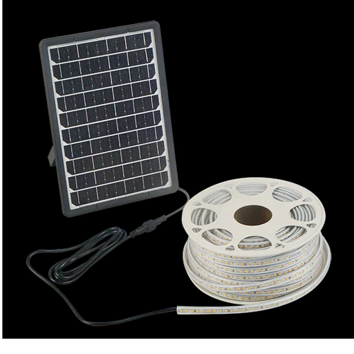 [112817] TIRA DE LED SOLAR  5MT 2700K LUZ CALIDA IP65 PANEL SOLAR MONOCRISTALINO DE 1.6W 5V - BATERIA DE 1.6AH 3.2V C/CONTROL REMOTO