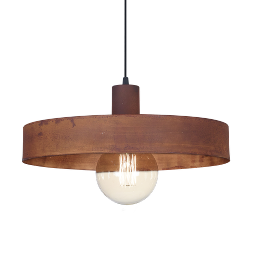 [113809] COLGANTE CHAPA 1 LUZ  PANTALLA DIAM40CM OXIDADO