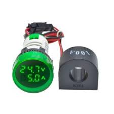 [*114059] MINI VOLTIMETRO / AMPERIMETRO DIGITAL VERDE TENSION 50-500VCA DIAMETRO 22mm C/TRAFO INTENSIDAD 100A REDONDO