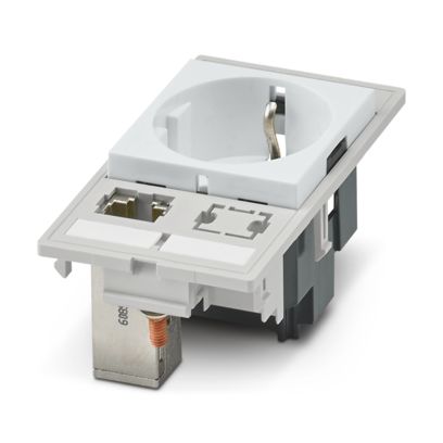 [VS-FP-SD-D-RJ456A-BUBU] PLACA FRONTAL - Toma de corriente con puesta a tierra, plástico, para Alemania, incl. RJ45 Gender Changer (conector hembra/hembra, apantallado), CAT6A