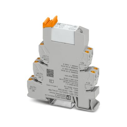 [PLC-RPT- 24UC/21-21AU/RW] PLC-INTERFACE para aplicaciones ferroviarias, compuesto de borne de base con conexión push-in y relé en miniatura enchufable con contacto de oro multicapa, rango: 0,7 x UN hasta 1,25 x UN, clase de temperatura TX: -40 °C hasta +70 °C, 2 contactos conmutados, tensión de entrada 24VCC