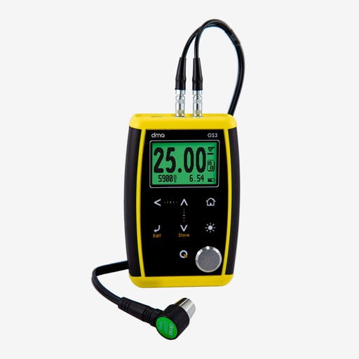 [114399] MEDIDOR DE ESPESORES POR ULTRASONIDO. Incluye - Equipo QS3; - Transductor de 5 MHz estándar; - Gel acoplante; - 2 (dos) baterías “AA”, - Manual del usuario impreso; - Maletín de alto impacto. - Certificado de calibración realizado en laboratorio certificado ISO 9001