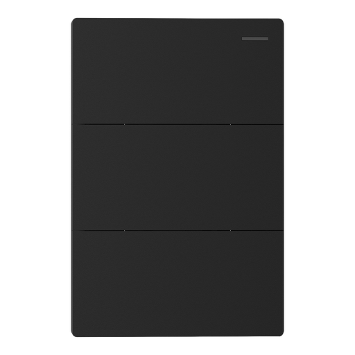 [114659] MODULO 3 PUNTOS TECLA MILAN NEGRO MACROLED, 3 CANAL, 2 VIAS, AC 250V, 10A MAX. BASTIDOR METALICO